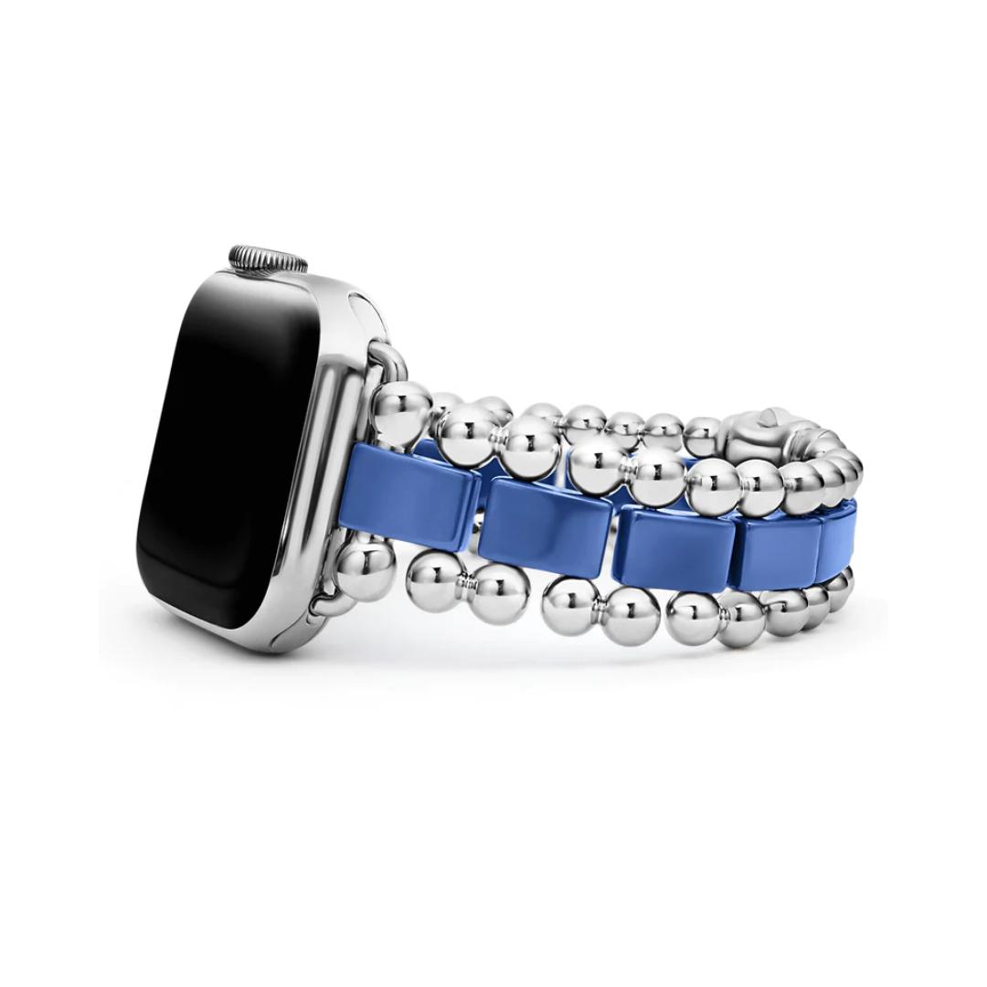 Lagos Smart Caviar Ultramarine Ceramic and Stainles Steel Watch Bracelet, Size 7, 38mm- 45mm