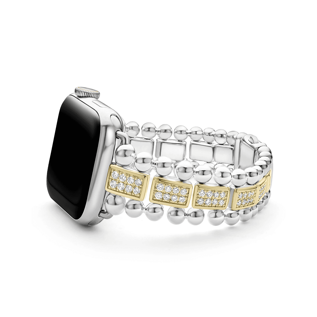 Lagos Smart Caviar 18k Gold and Sterling Silver Full Diamond Watch Bracelet, 38-45mm