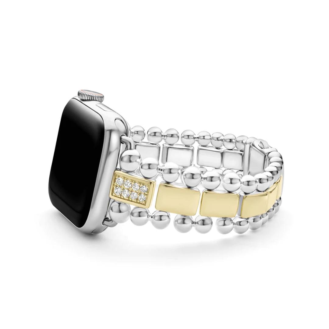 Lagos Smart Caviar Gold and Sterling Silver Single Diamond Watch Bracelet, 38mm- 45mm 0