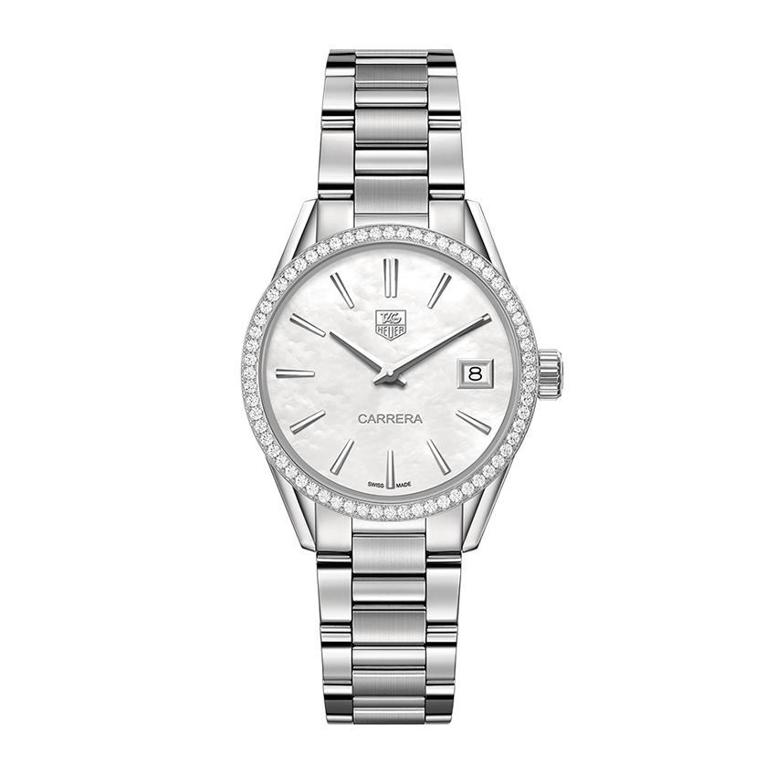 TAG Heuer Ladies Carrera Date Quartz Watch with Mother of Pearl Dial and Diamond Case 0