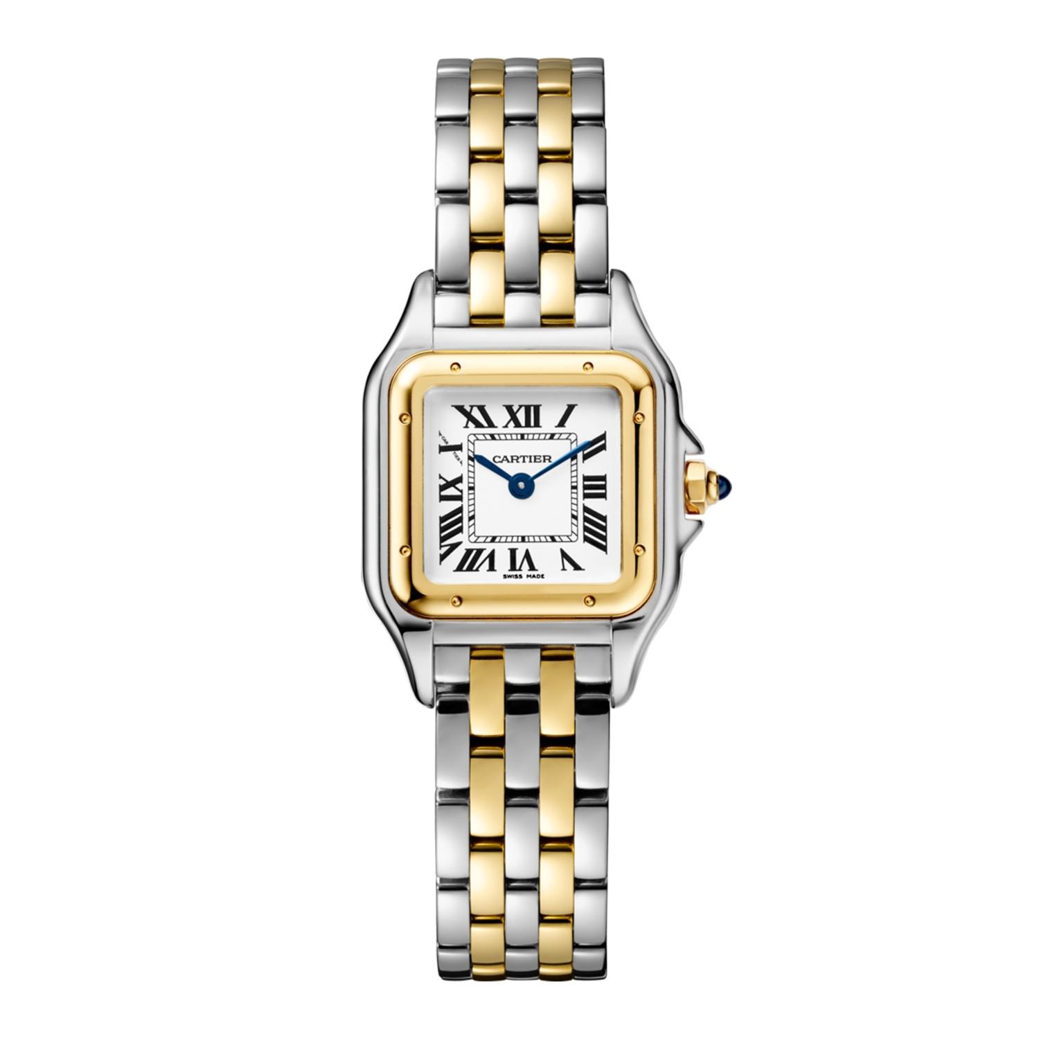 Panthere De Cartier Watch with Stainless Steel and Yellow Gold Bracelet Strap