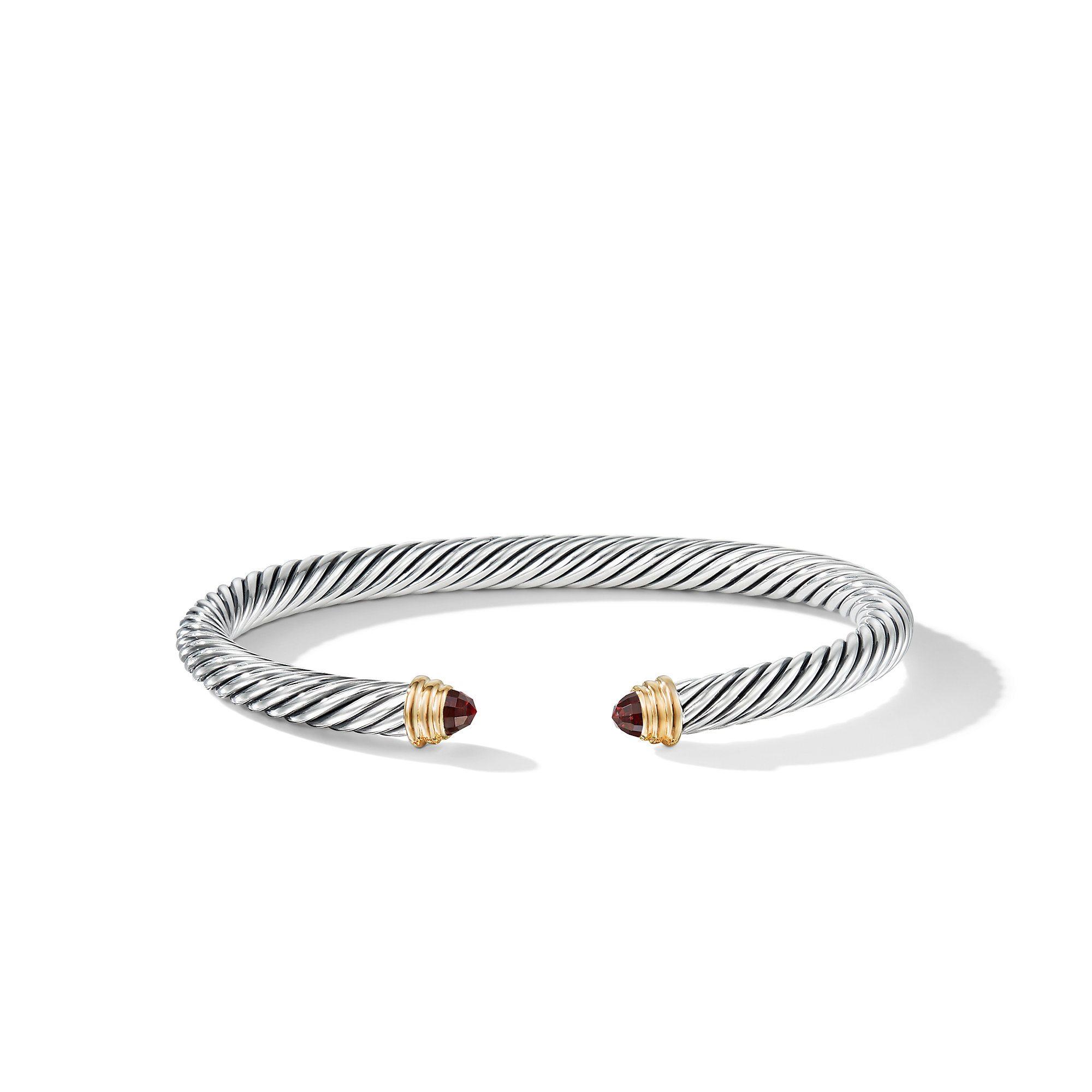 David Yurman 5mm Classic Cable Bracelet in Sterling Silver with Yellow Gold and Garnets