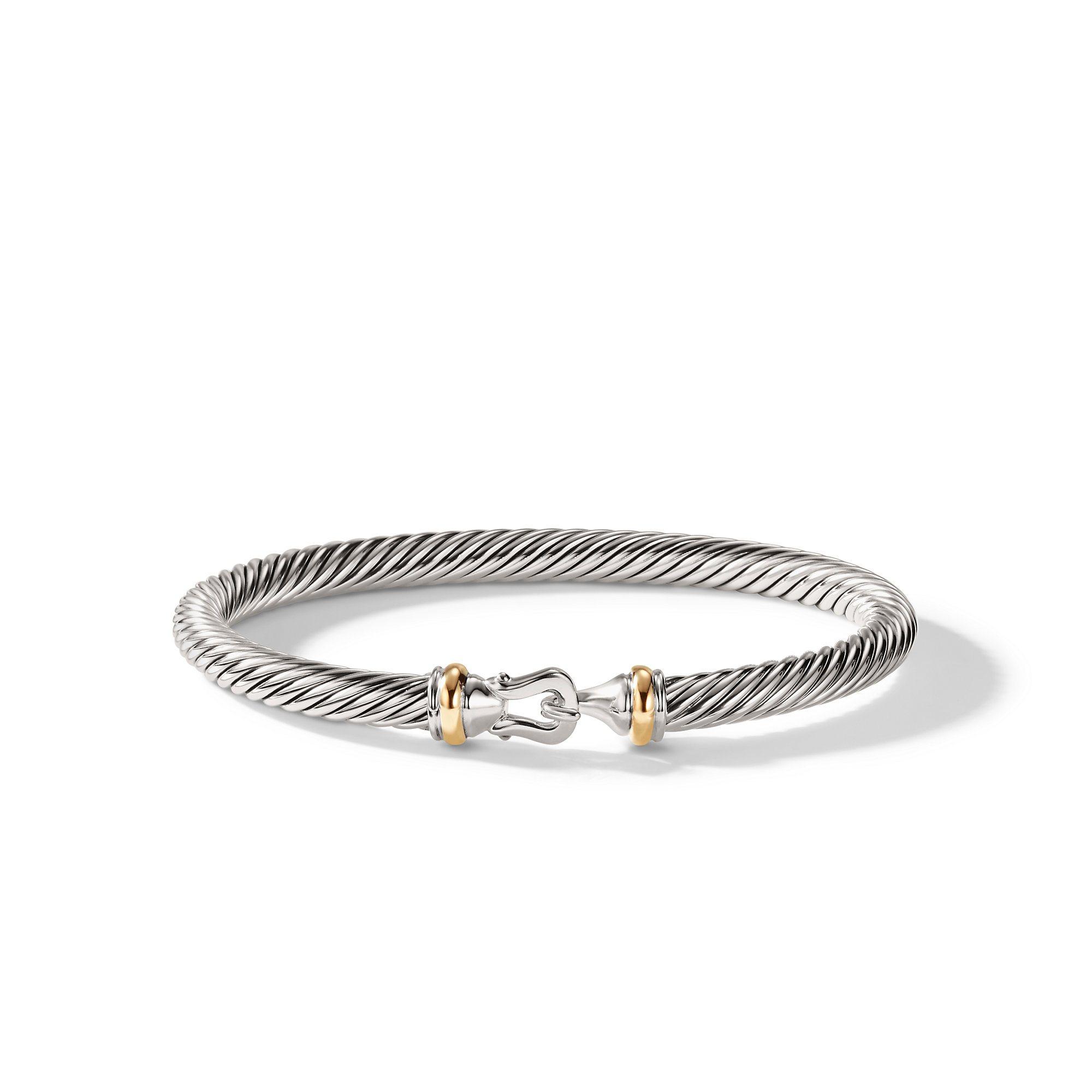 David Yurman 5mm Cable Buckle Bracelet with 18k Yellow Gold, size medium