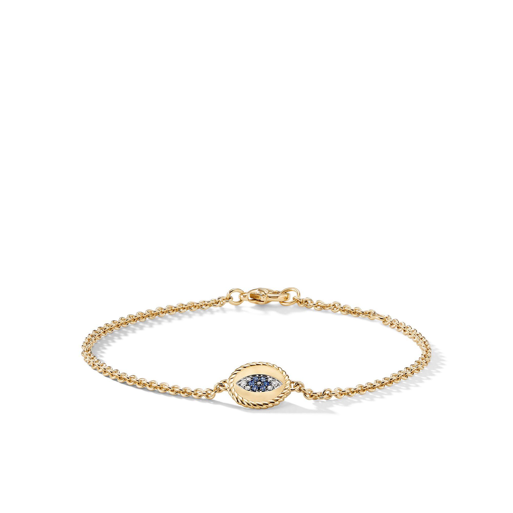 David Yurman Cable Collectibles 18k Gold Evil Eye Bracelet with Blue Sapphires and Black Diamonds 0