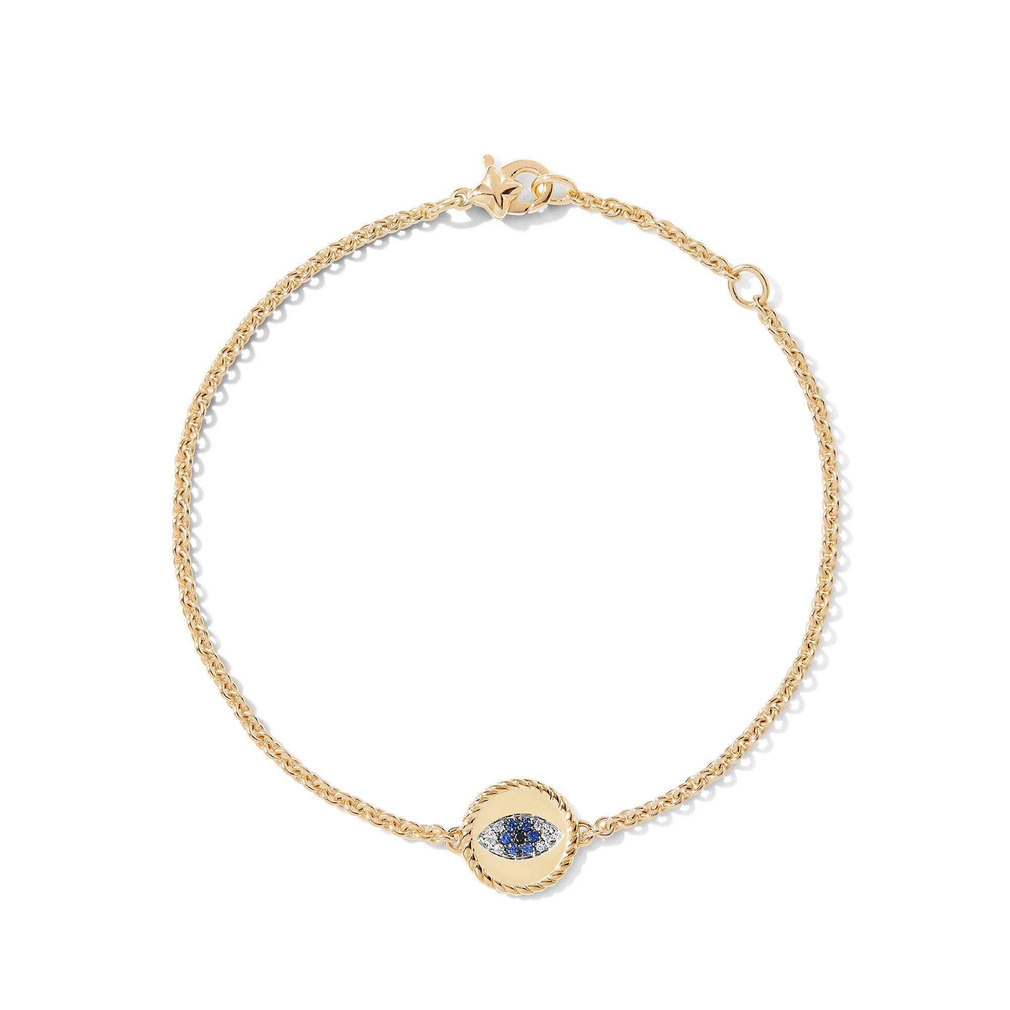 David Yurman Cable Collectibles 18k Gold Evil Eye Bracelet with Blue Sapphires and Black Diamonds 1