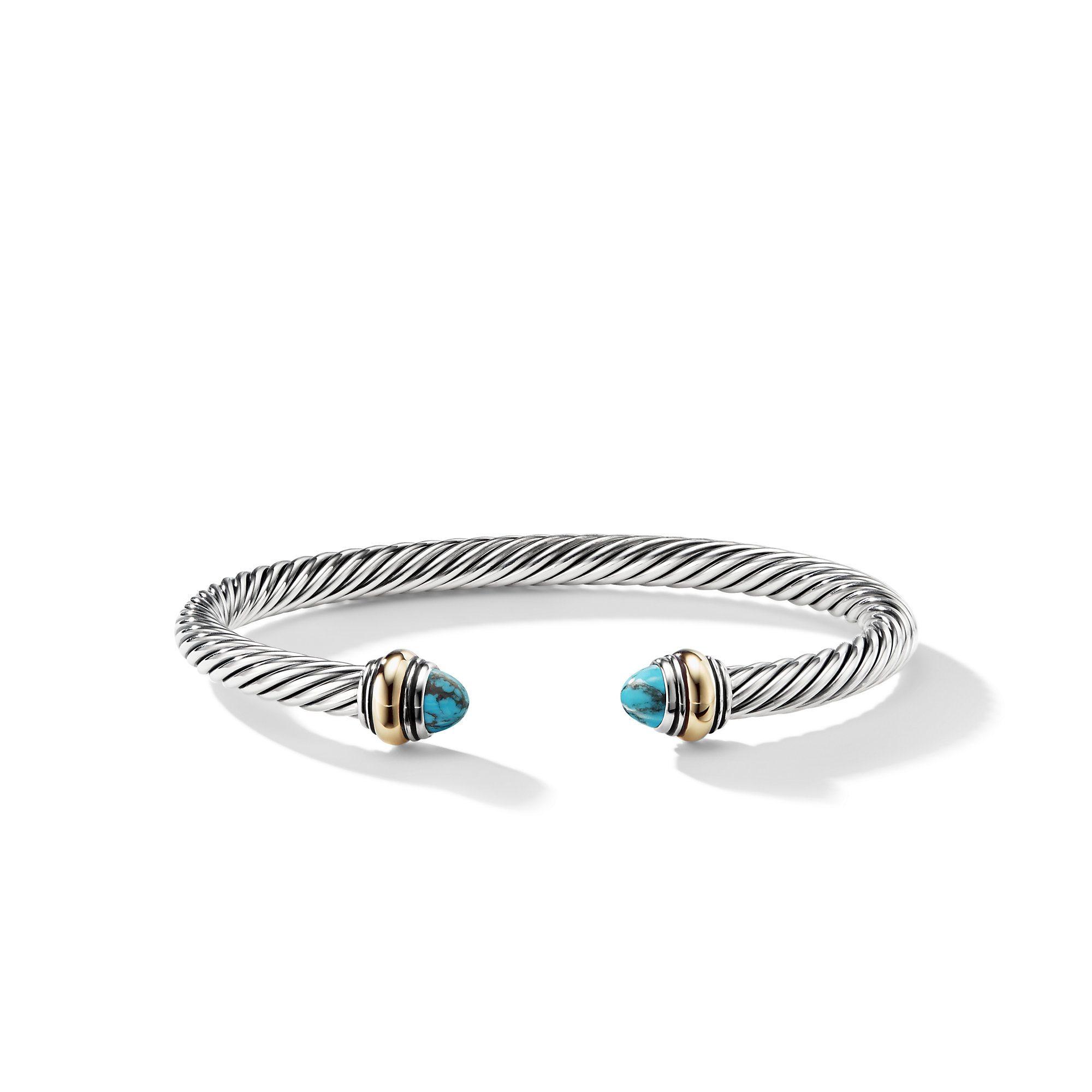 David Yurman 5mm Classic Cable Bracelet with 14K Yellow Gold and Turquoise