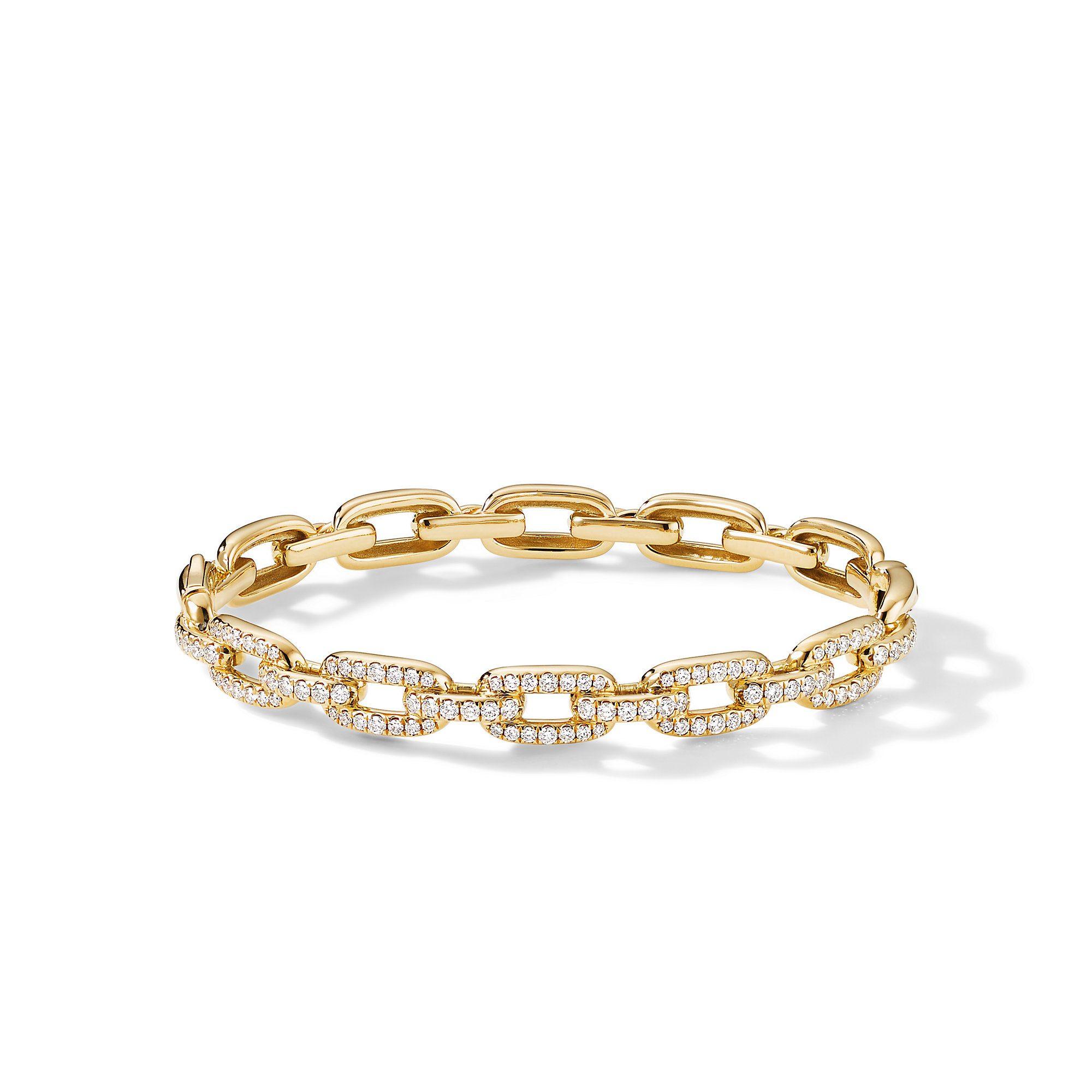 David Yurman Stax 7mm Chain Link Bracelet with Diamonds in 18k Gold