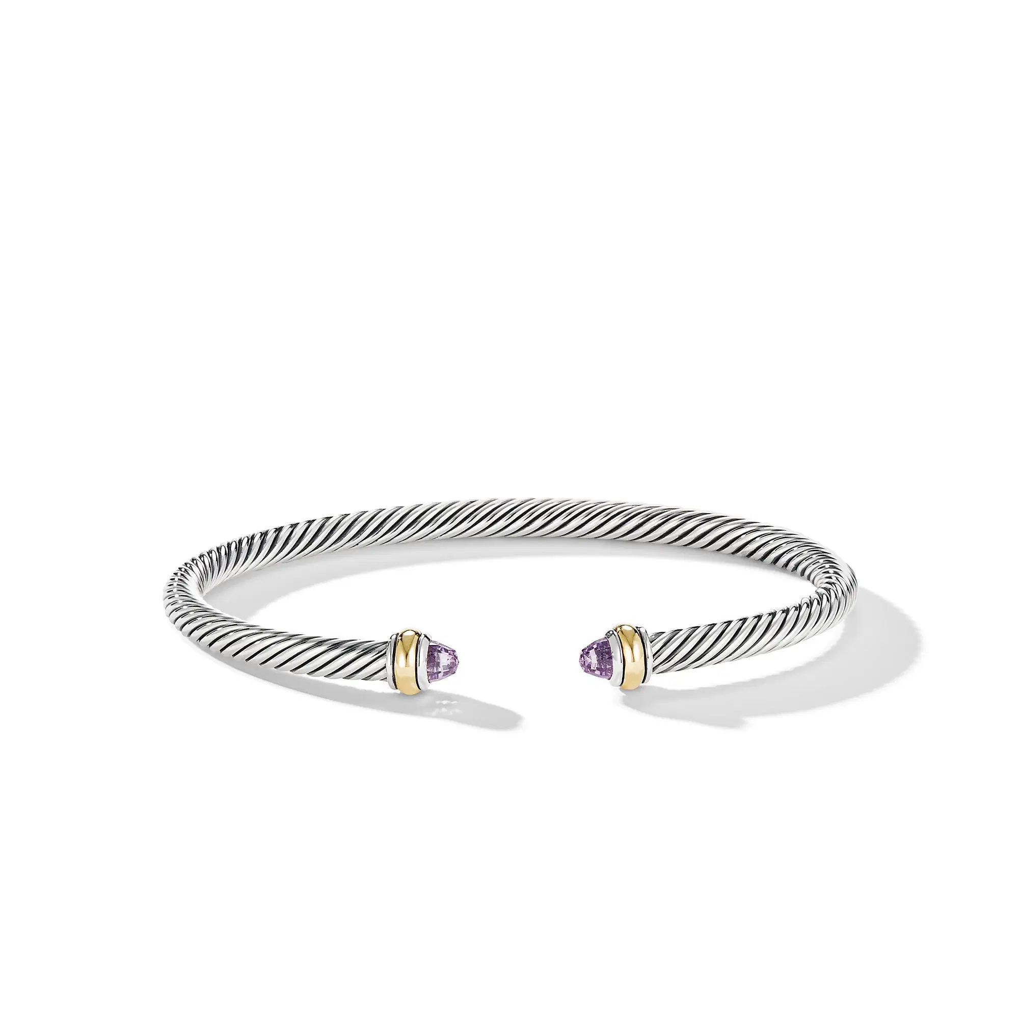 David Yurman 4mm Classic Cable Bracelet in Sterling Silver with Gold and Amethyst