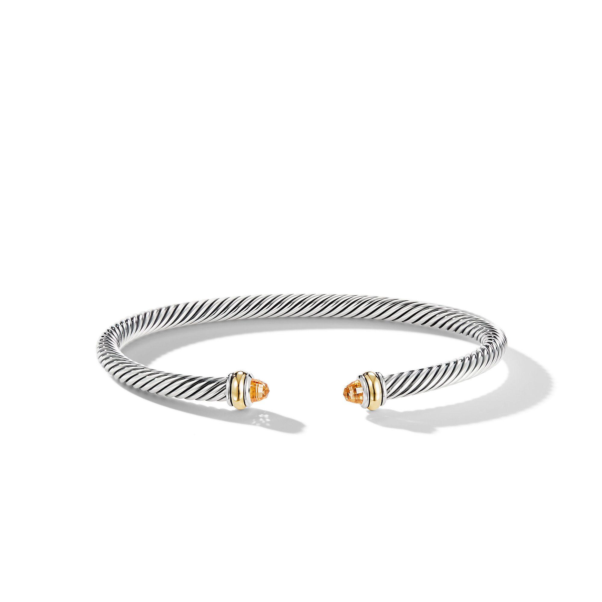 David Yurman Classic Cable 4mm Bracelet in Sterling Silver with Gold and Citrine