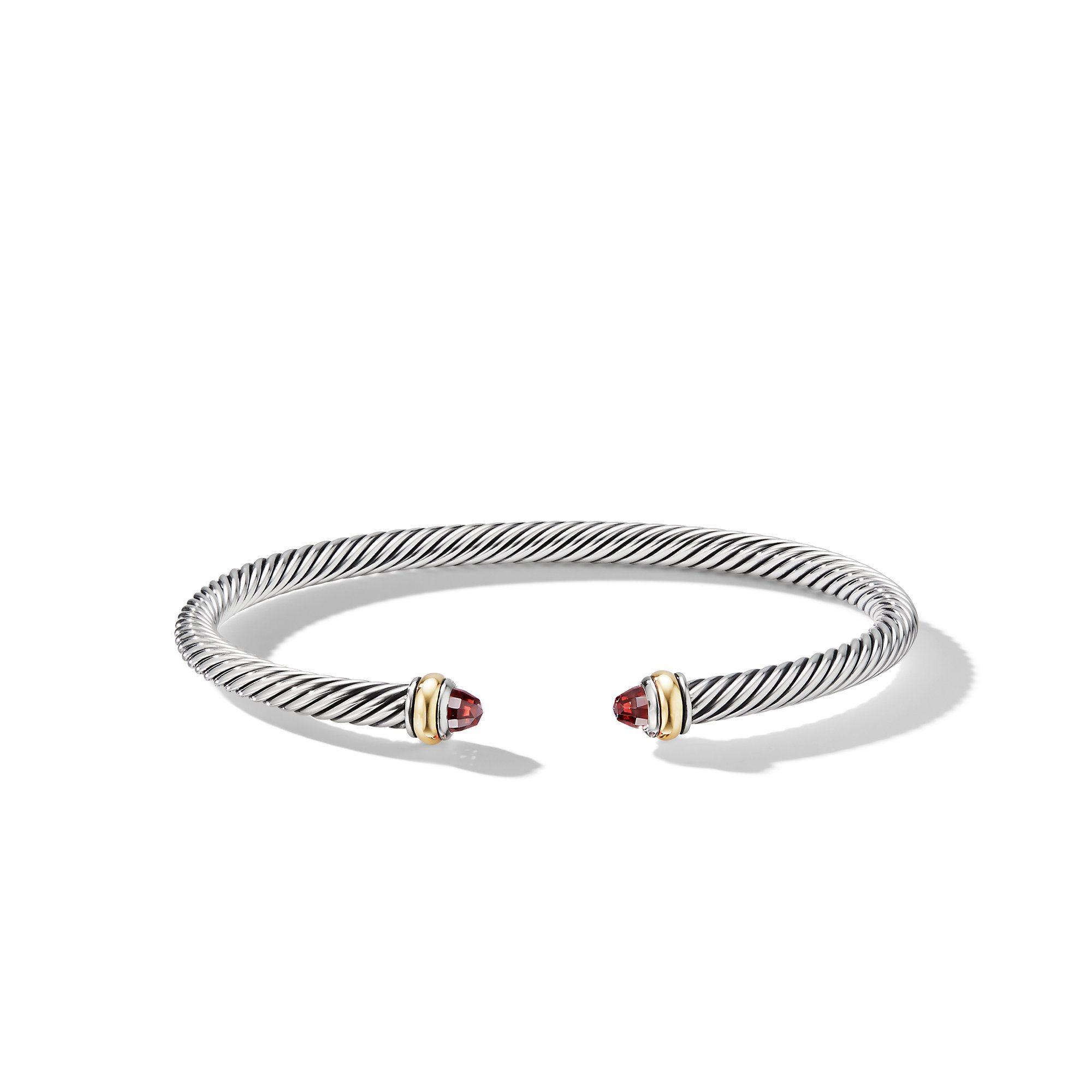 David Yurman 4mm Classic Cable Bracelet in Sterling Silver with Gold and Garnets
