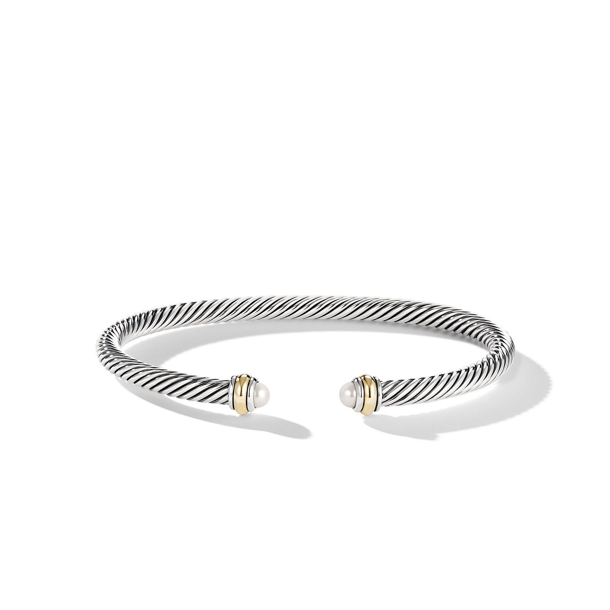 David Yurman Classic Cable 4mm Bracelet in Sterling Silver with 18K Yellow Gold and Pearls