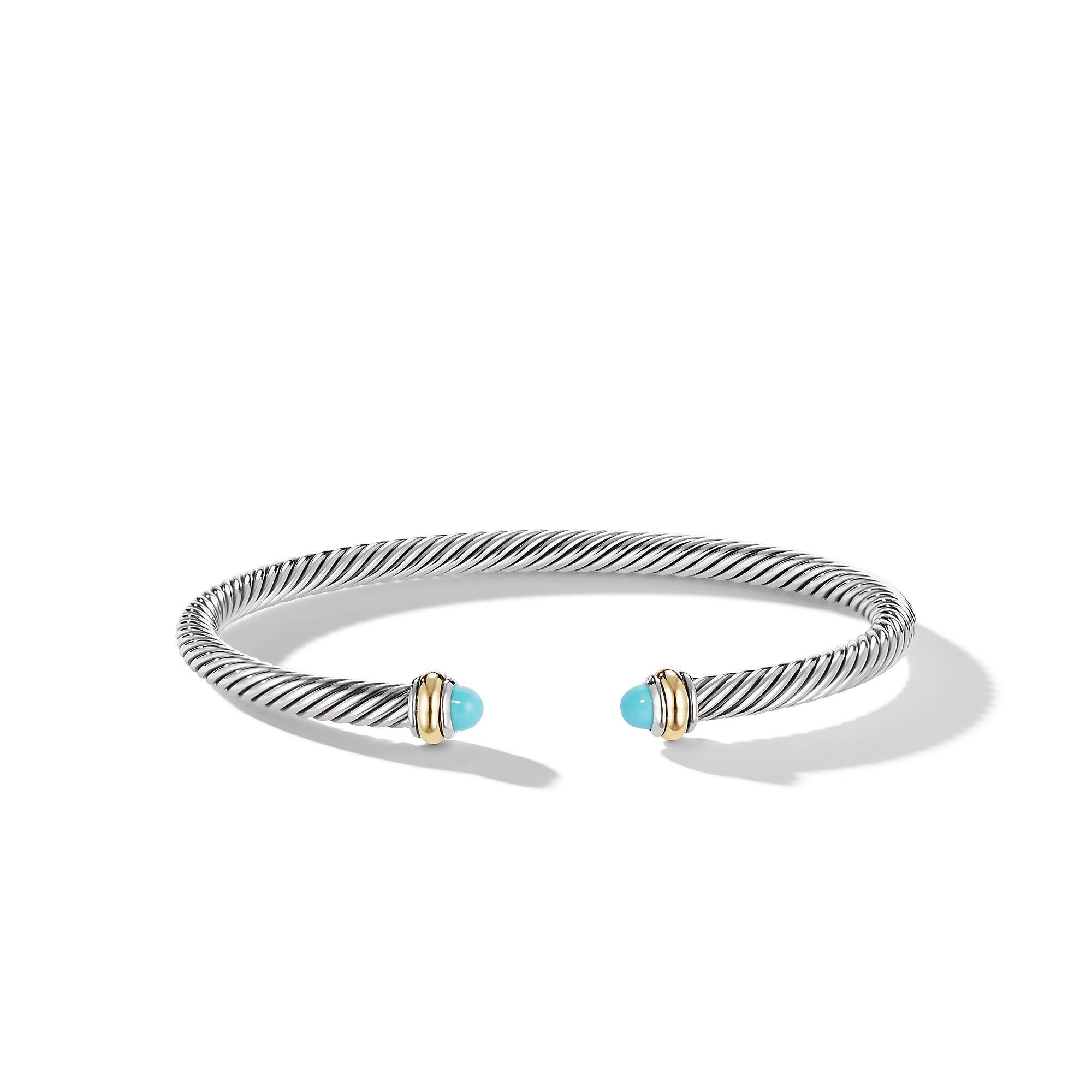 David Yurman Classic Cable 4mm Bracelet with 18K Yellow Gold and Turquoise