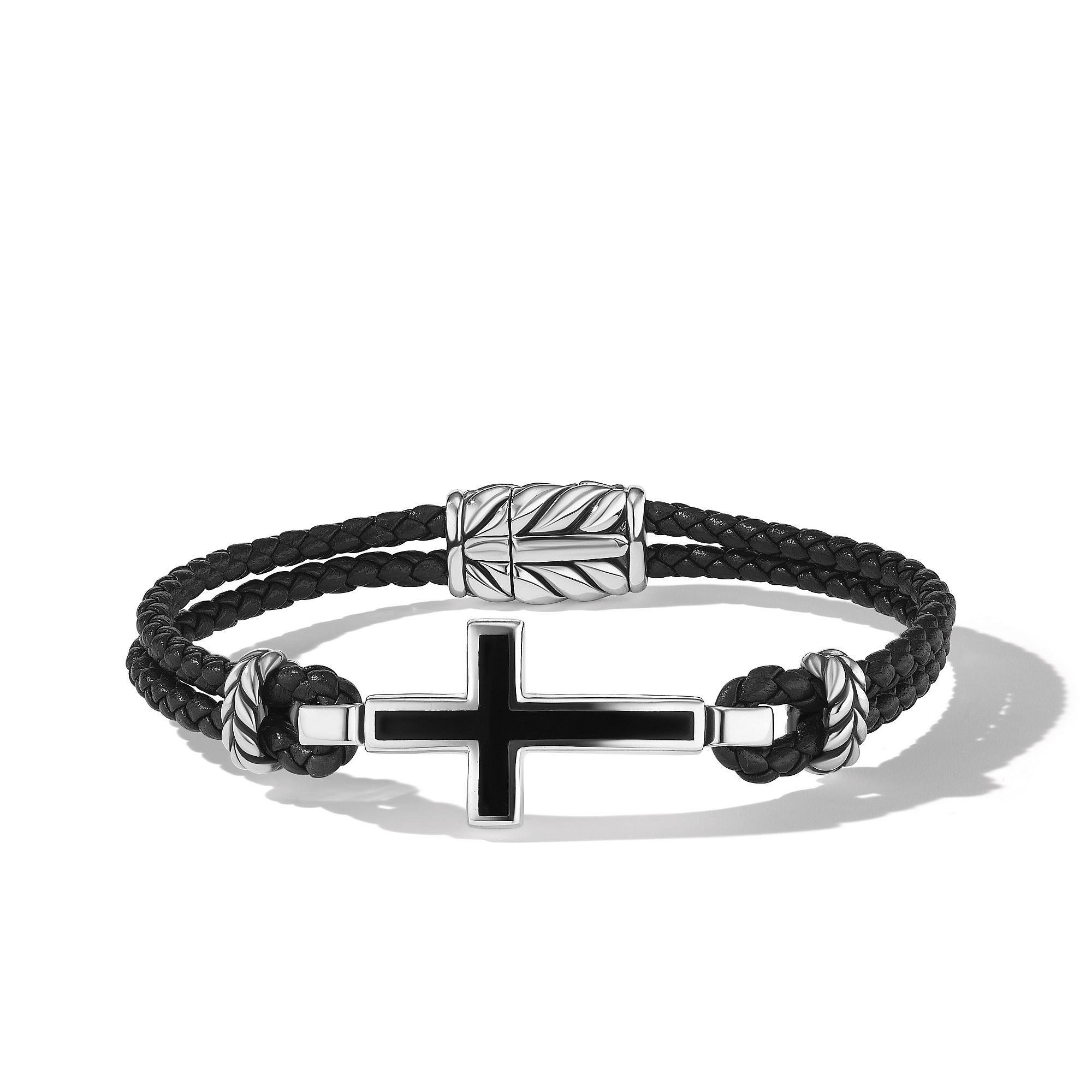 David Yurman Men's Cross Station Leather Bracelet with Black Onyx