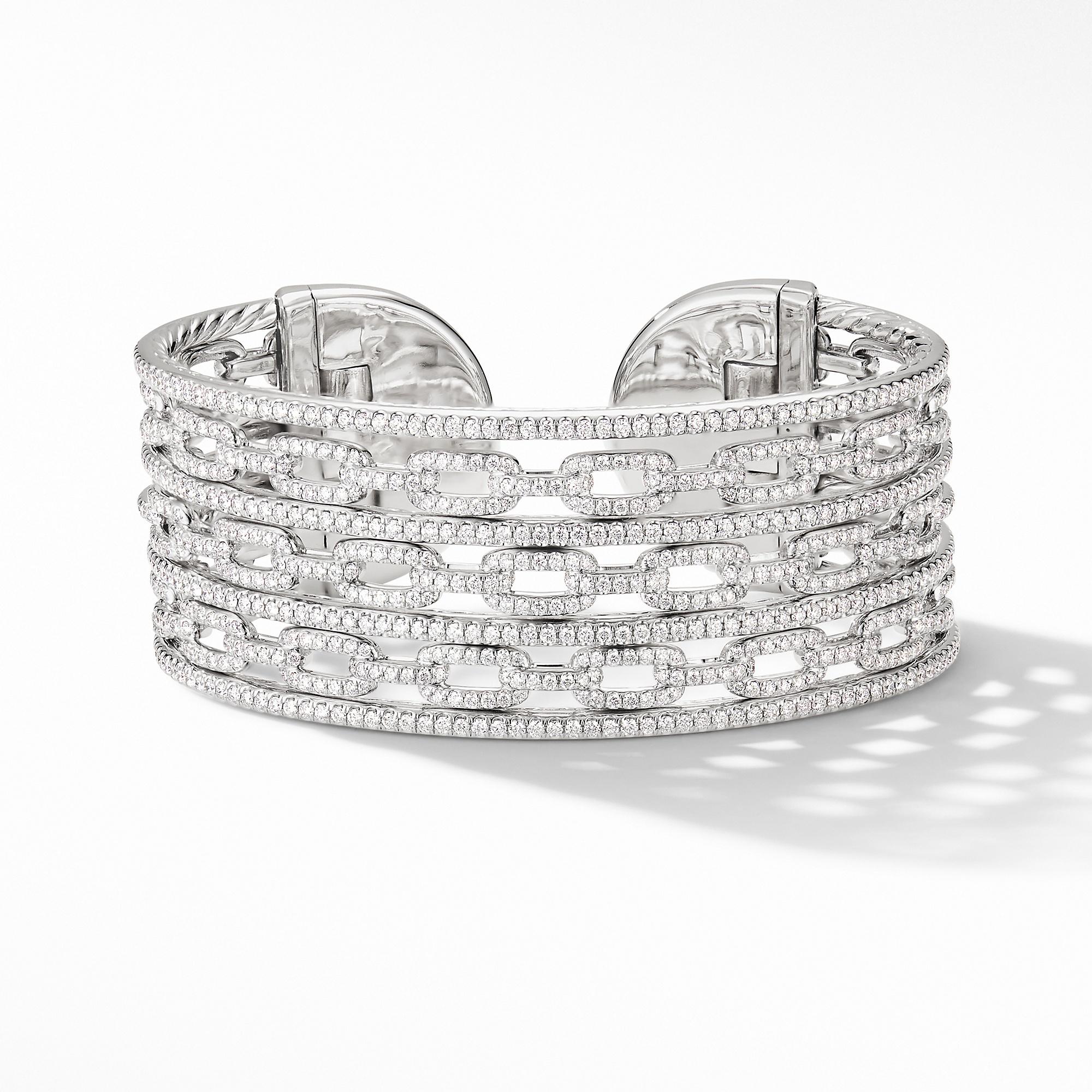David Yurman Stax Cuff Bracelet in 18k White Gold with Pave Diamonds