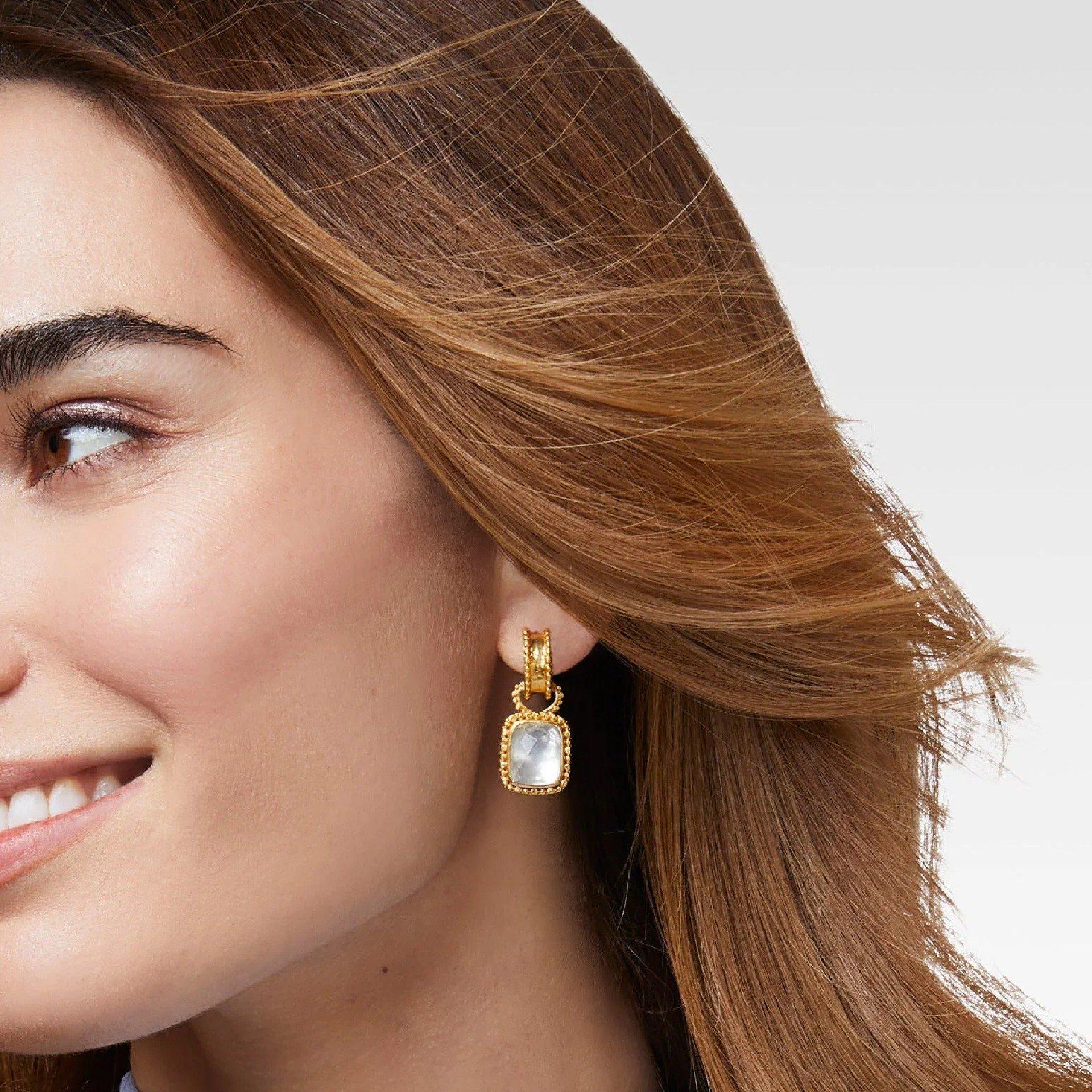 Julie Vos Iridescent Clear Crystal Marbella Hoop & Charm Earrings 1