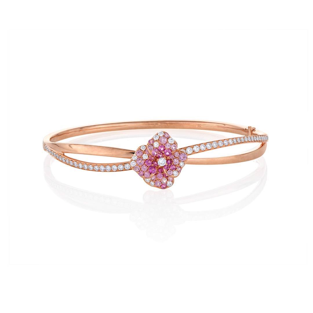 Pink Sapphire and Diamond Flower Bangle in Rose Gold 0