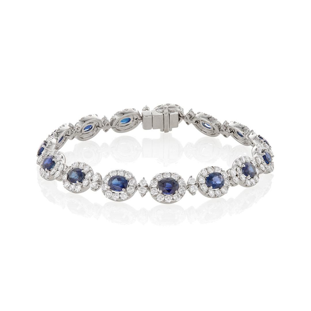 Oval Sapphire Bracelet with Pave Diamond Halo and Accents 0