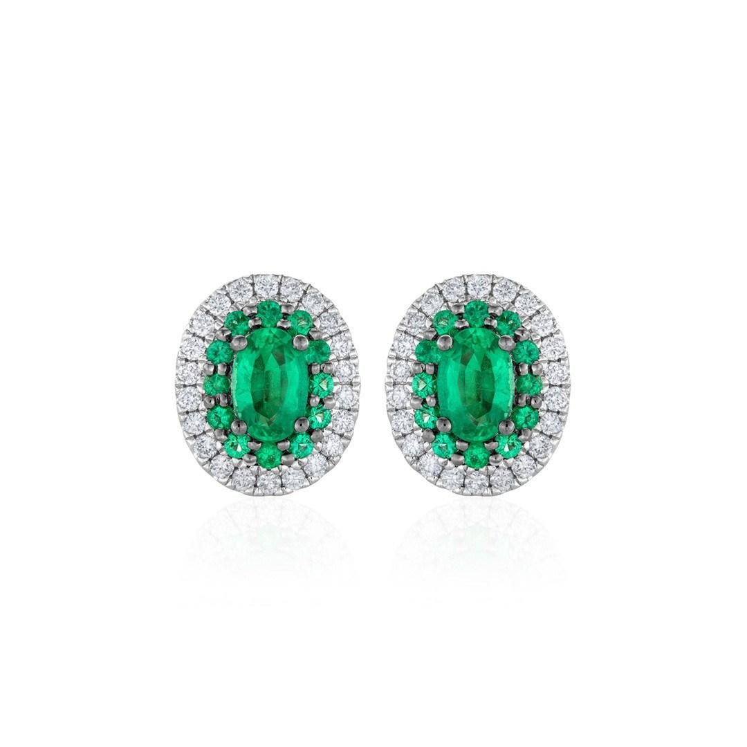 Double Halo Gemstone and Diamond Stud Earrings