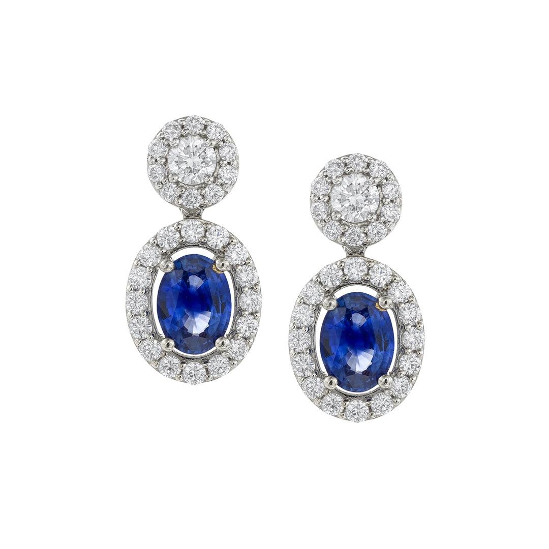 Oval Sapphire and Round Diamond Drop Earrings 0