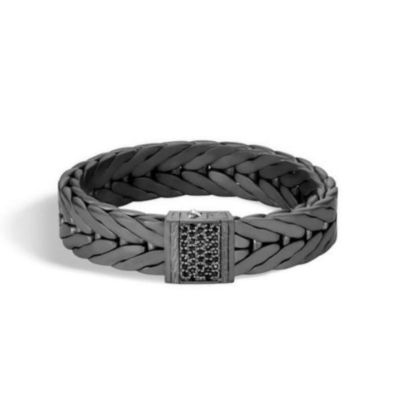 John Hardy Mens Black Rhodium Modern Chain Bracelet with Black Sapphires