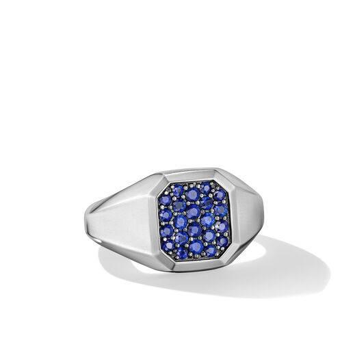 David Yurman Streamline Signet Ring in Sterling Silver with Blue Sapphires