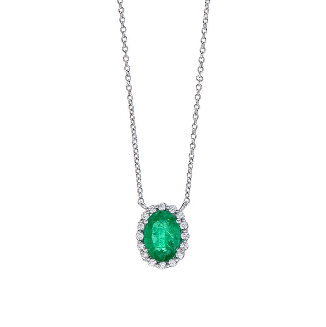 Oval Gemstone and Diamond Halo Pendant Necklace