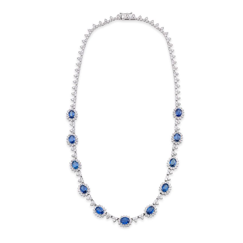 Oval Sapphire & Pave Diamond Necklace 0