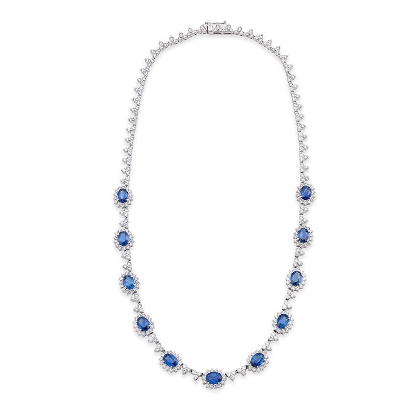 Oval Gemstone and Pave Diamond Necklace