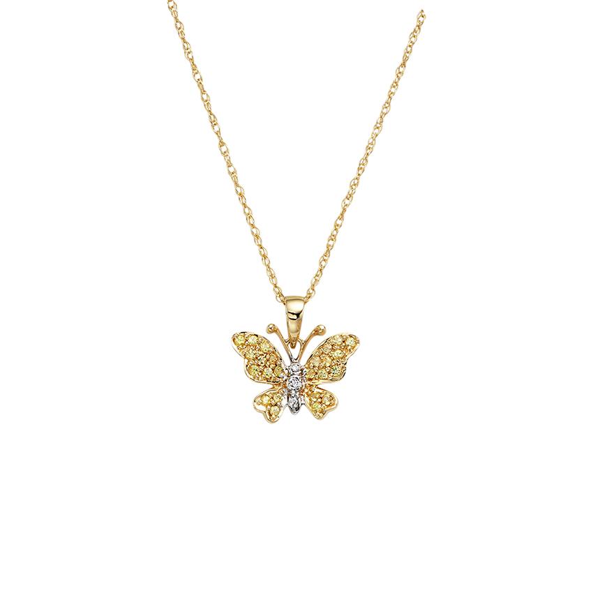 Yellow Gold, Yellow Sapphire & Diamond Butterfly Pendant Necklace