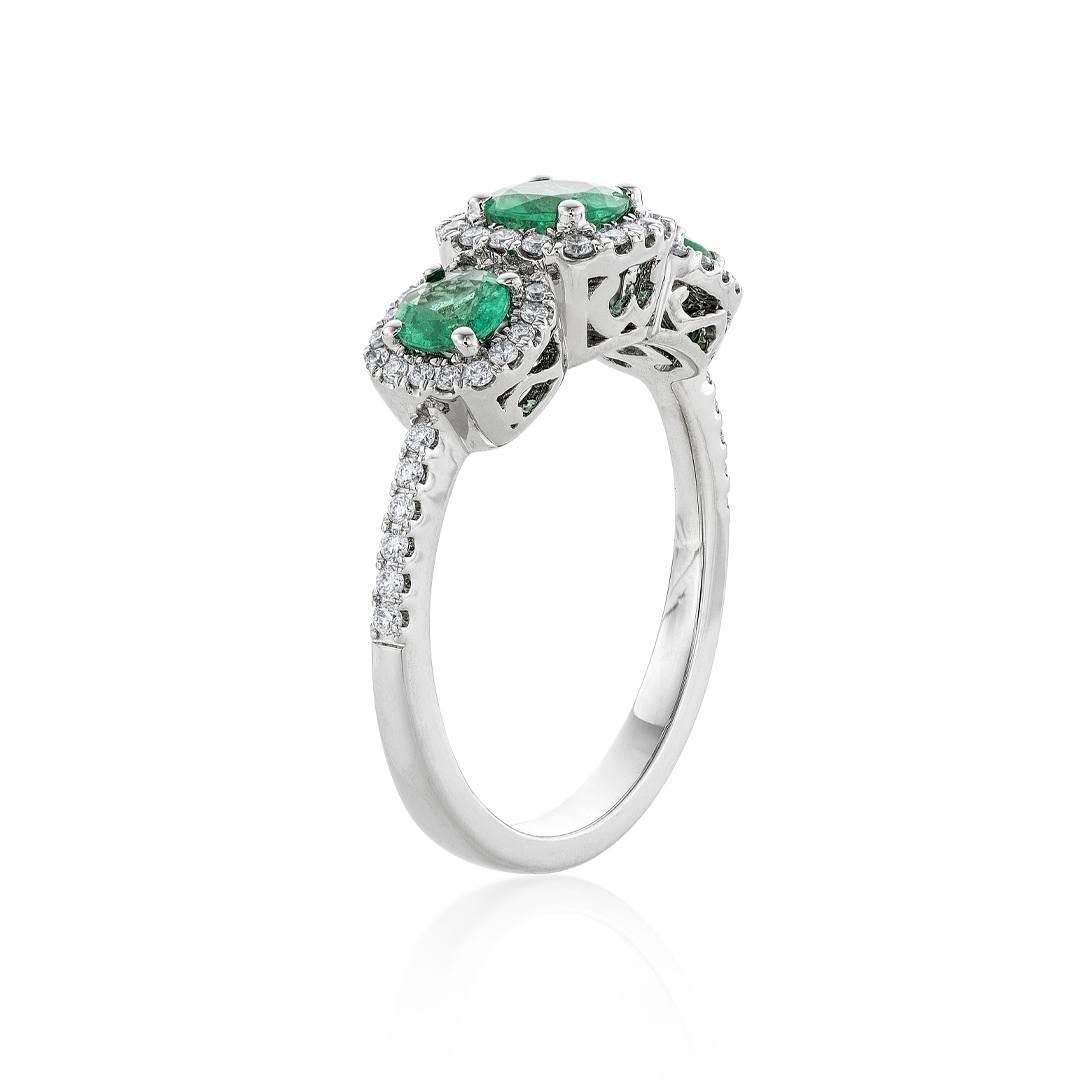 Three Emerald Stone Ring with Diamonds 1