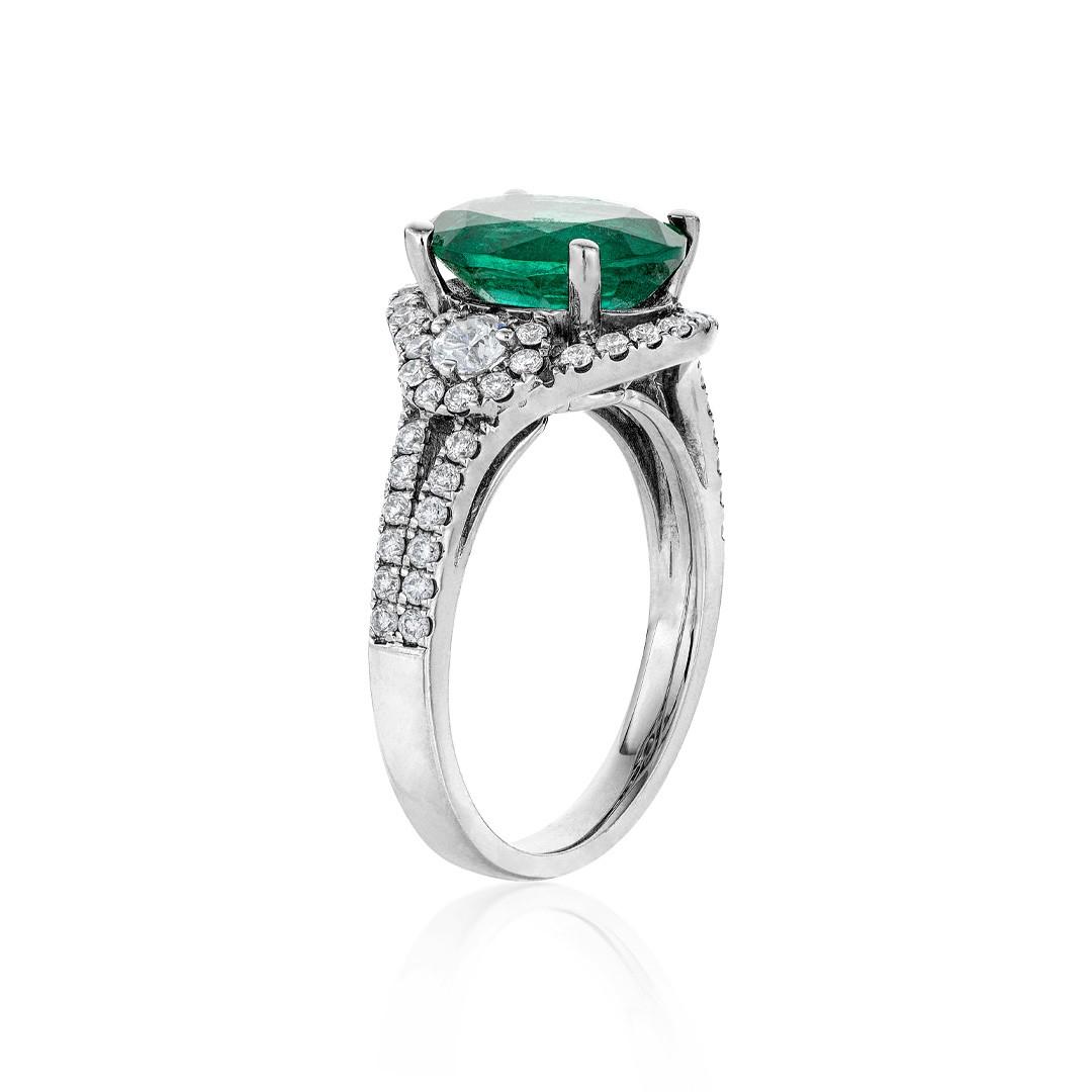 2.46 CT Oval Emerald Ring with Round Diamond Halo Ring 1
