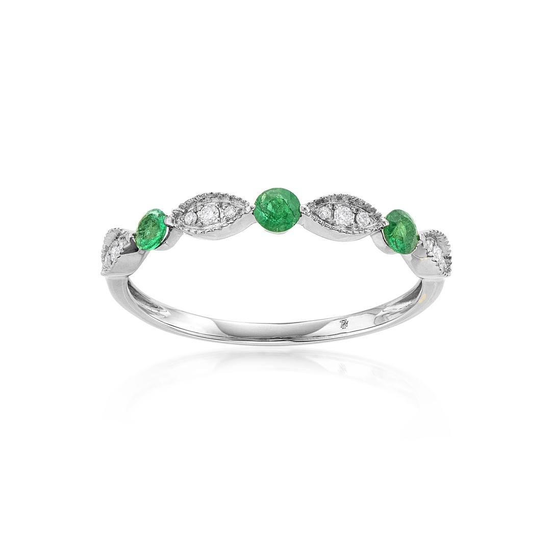 Round Emerald Band with Round Diamond Accents
