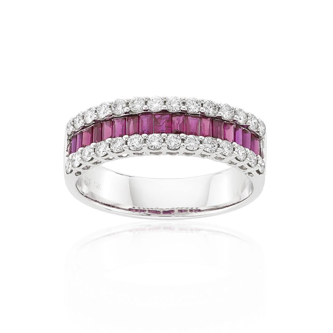 Baguette Ruby Ring with Round Diamond Rows 0