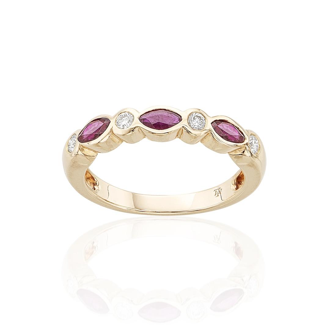 Rose Gold Marquise Ruby & Round Diamond Band 0