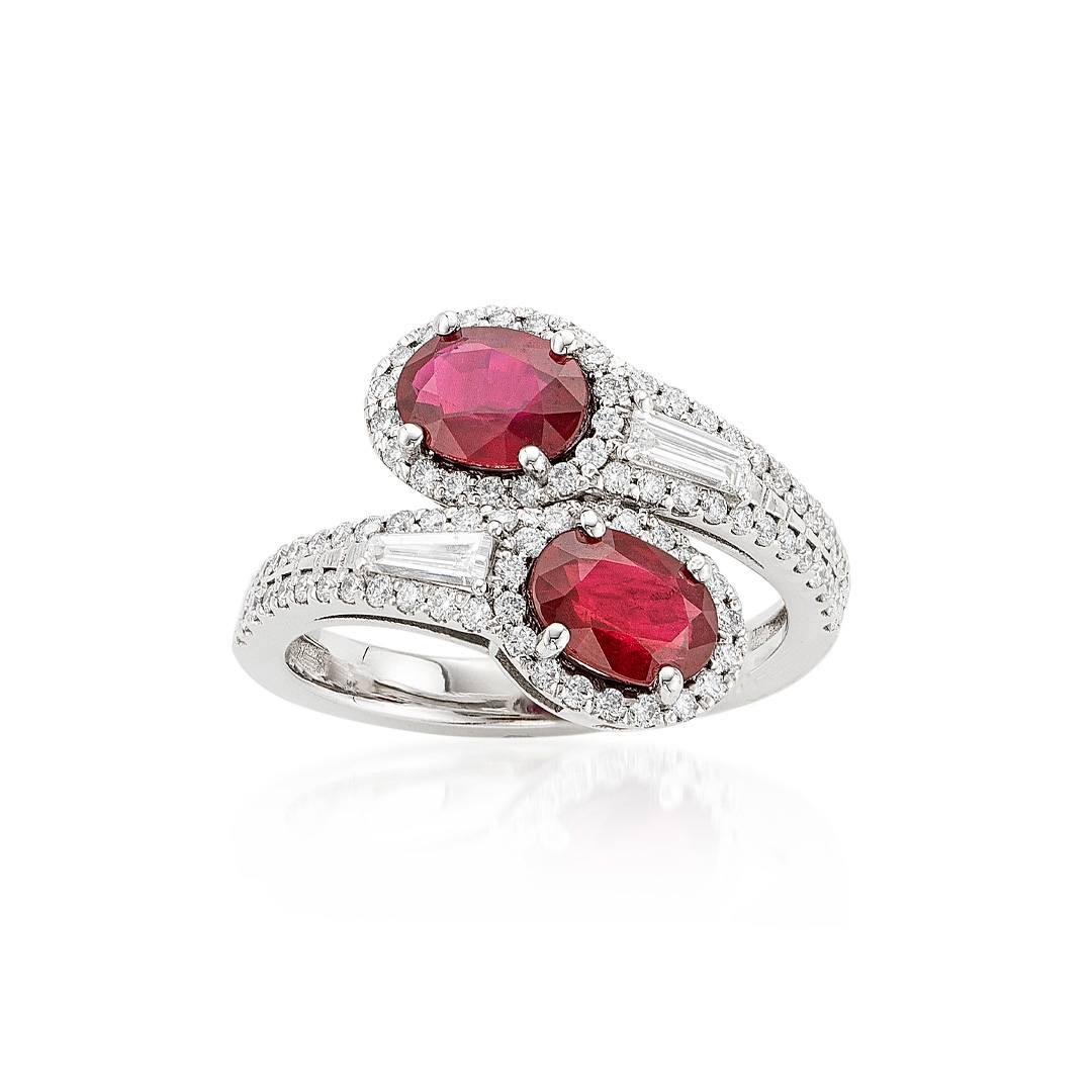 Diamond and Gemstone Oval Bypass Ring