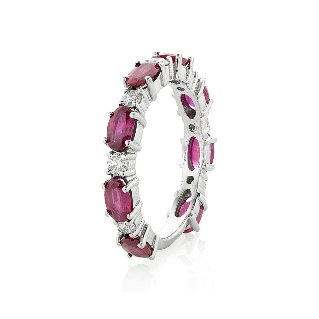 Oval Ruby & Round Diamond Band in White Gold 1