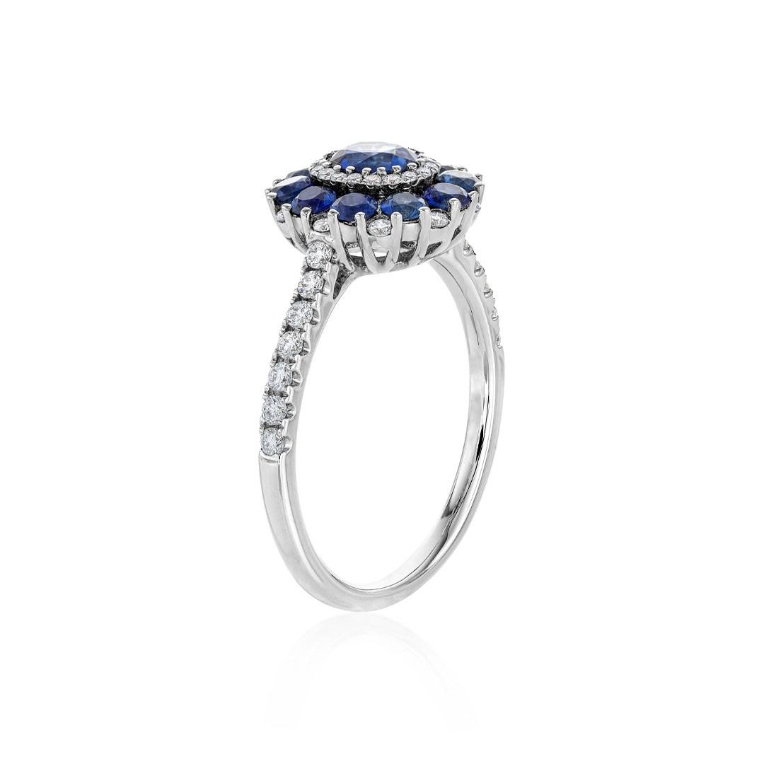 Sapphire Ring with Round Diamond and Round Sapphire Accents 1