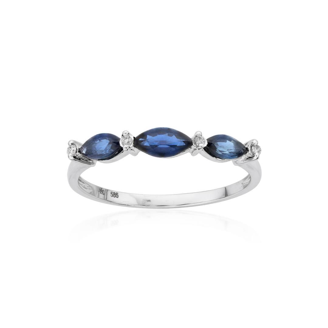 Marquise Cut Sapphire Stackable Ring with Diamond Accents 0