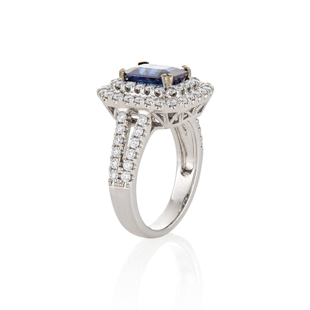 Emerald Cut 2.16 CT Sapphire Ring with Step Down Diamond Halos 2