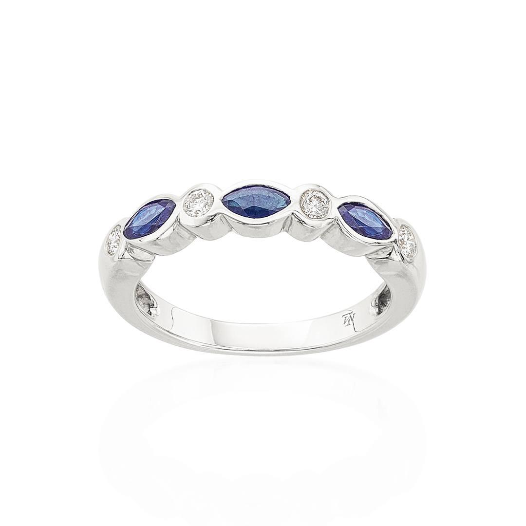 Bezel Set Marquise Cut Sapphire Stackable Ring with Diamond Accents 0