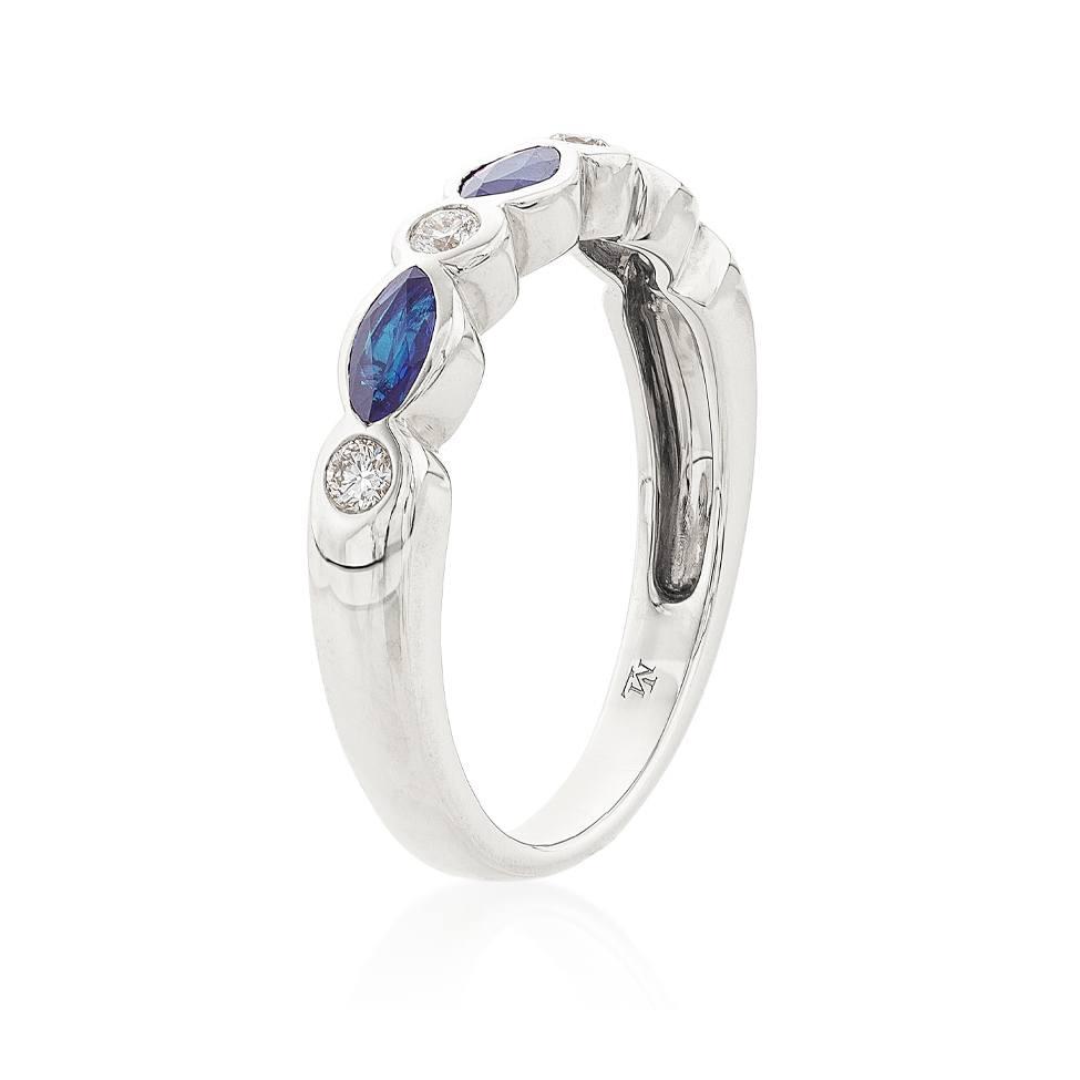 Bezel Set Marquise Cut Sapphire Stackable Ring with Diamond Accents 1