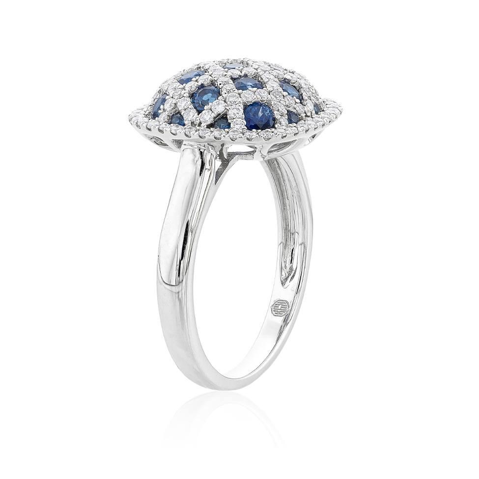 White Gold Round Sapphire & Diamond Latticework Ring 1