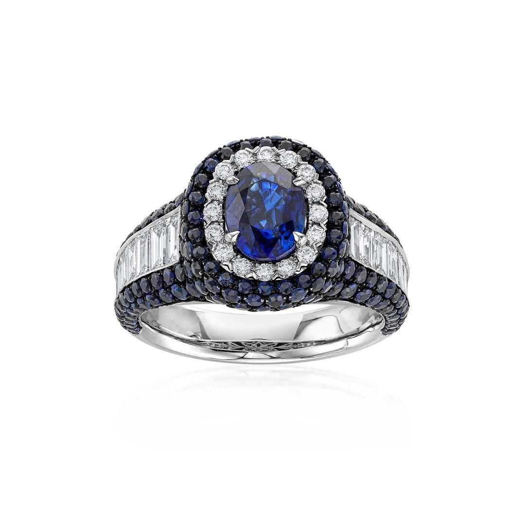 Blue Sapphire and Diamond Ring with 1.47ct oval center 0