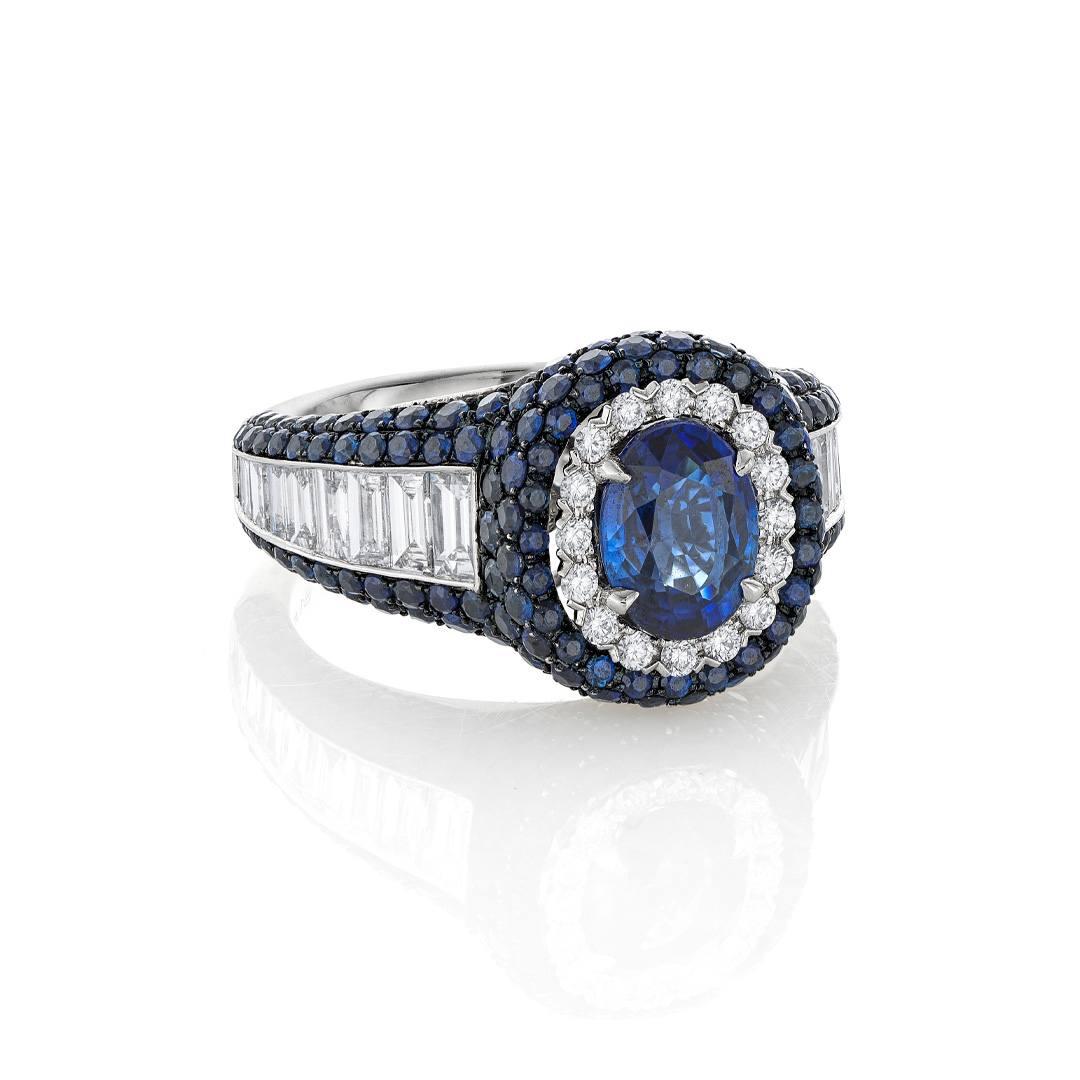 Blue Sapphire and Diamond Ring with 1.47ct oval center 1