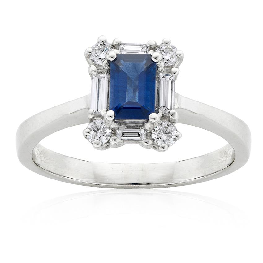 White Gold Sapphire & Diamond Accented Ring