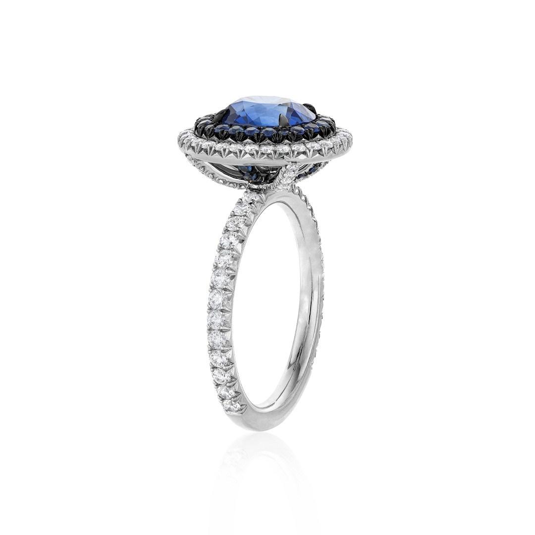2.50 Carat Platinum Oval Sapphire and Diamond Ring 1