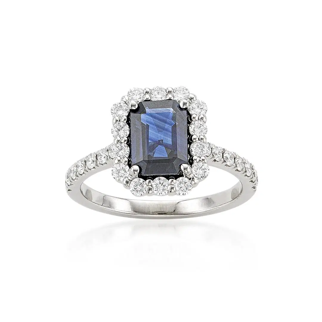 Emerald Cut Sapphire Ring with Diamonds 0