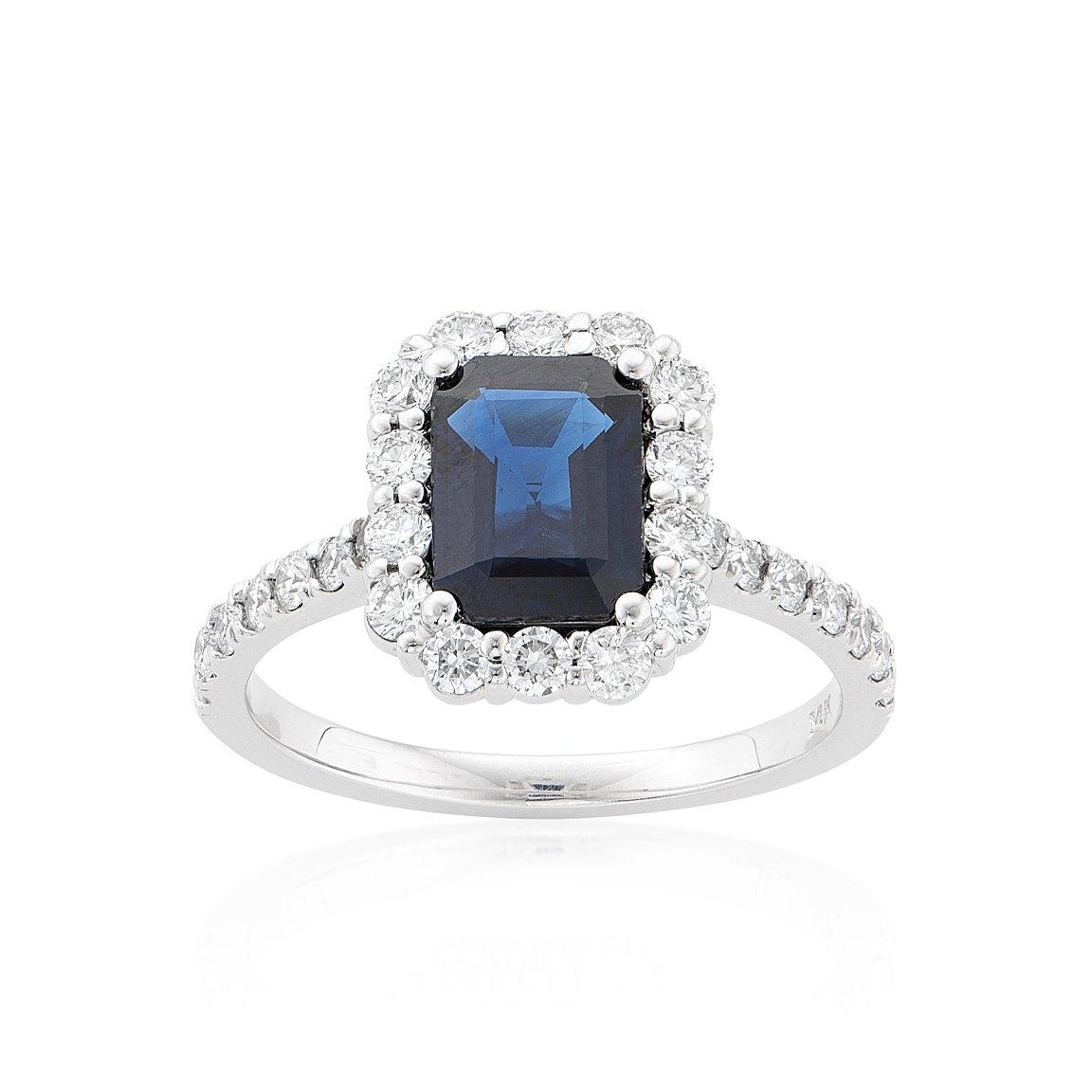 White Gold 1.70 CT Emerald Cut Sapphire & Diamond Ring 0
