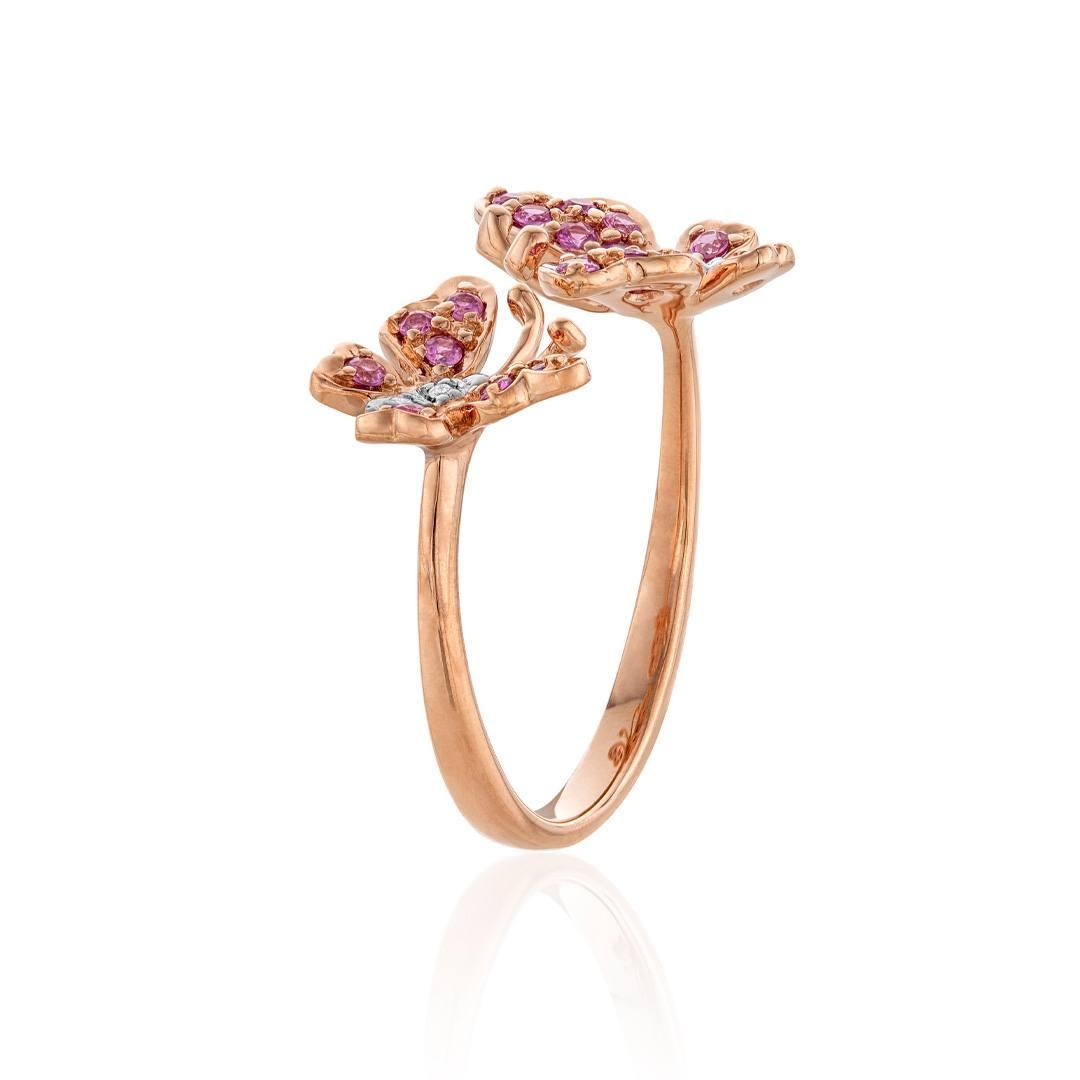 Pink Sapphire and Diamond Rose Gold Butterfly Cuff Ring 1