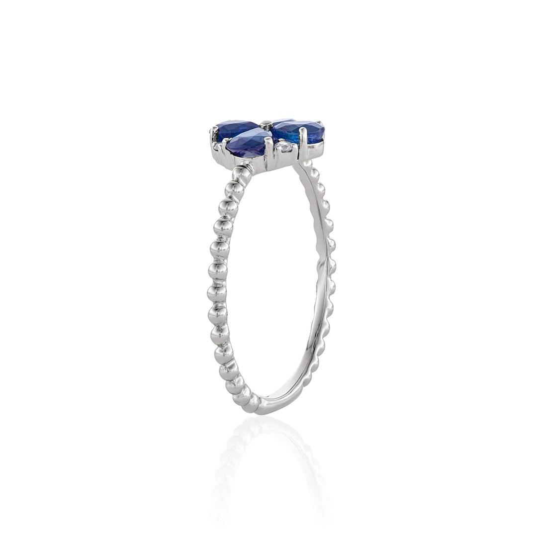 Sapphire and Diamond Clover Beaded Stackable Ring 1